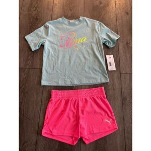 Puma Kids Two-Piece Pajama Set in Light Blue and Hot Pink